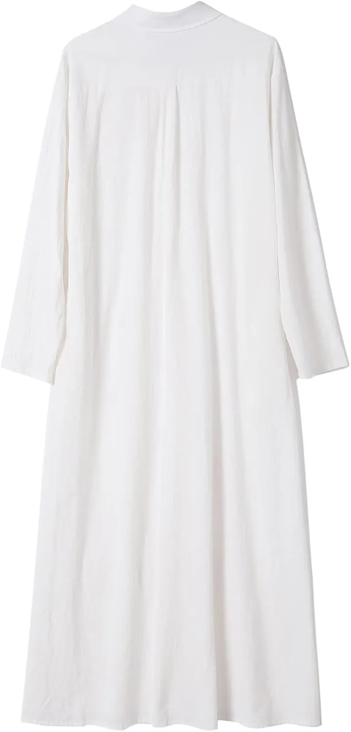 Ladyful Women's Button Down Cotton Linen Shirt Dress Long Sleeve Maxi Shirtdress Beach Summer Dress Pockets