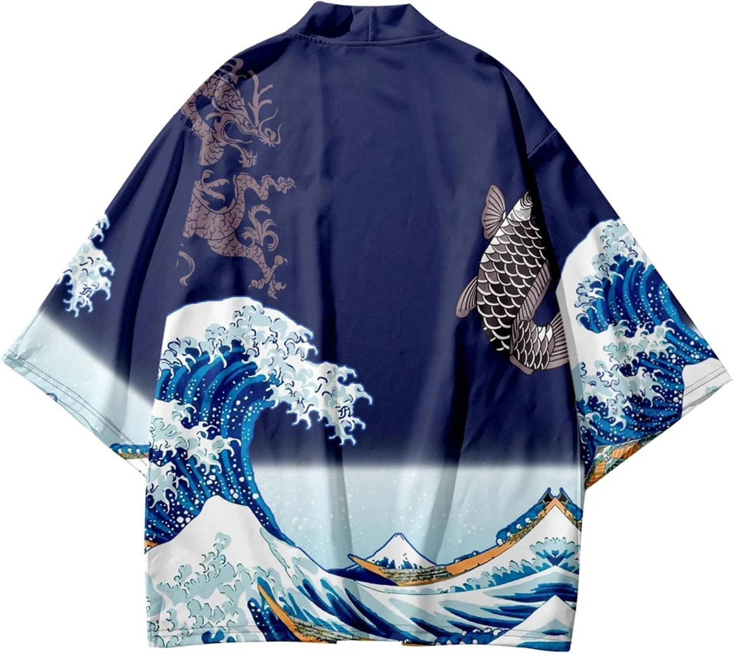 LAI MENG FIVE CATS Women's Loose fit Japanese Koi Fish Print Kimono Cover up Casual Tops