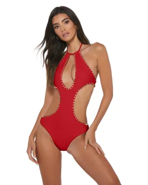 Lily Red Studded Cut Out One Piece