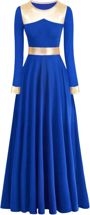 Long Sleeve Praise Dance Dress for Women Metallic Liturgical Worship Dance Costumes Lyrical Costume Church Robe
