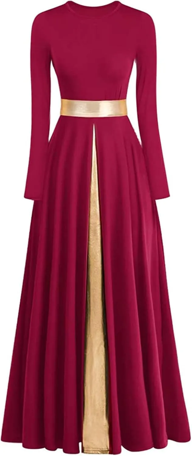 Long Sleeve Praise Dance Dress for Women Metallic Liturgical Worship Dance Costumes Lyrical Costume Church Robe