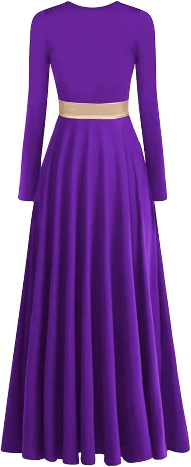 Long Sleeve Praise Dance Dress for Women Metallic Liturgical Worship Dance Costumes Lyrical Costume Church Robe