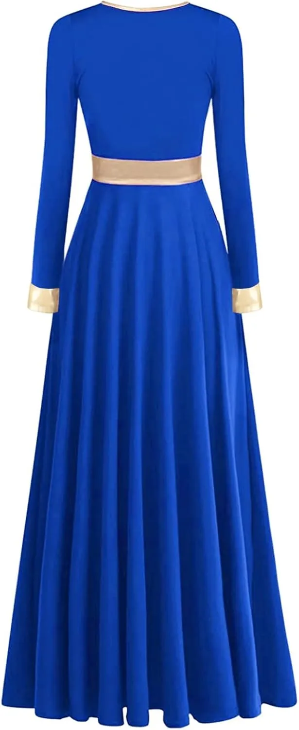 Long Sleeve Praise Dance Dress for Women Metallic Liturgical Worship Dance Costumes Lyrical Costume Church Robe