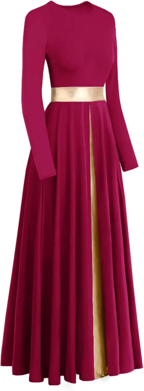 Long Sleeve Praise Dance Dress for Women Metallic Liturgical Worship Dance Costumes Lyrical Costume Church Robe