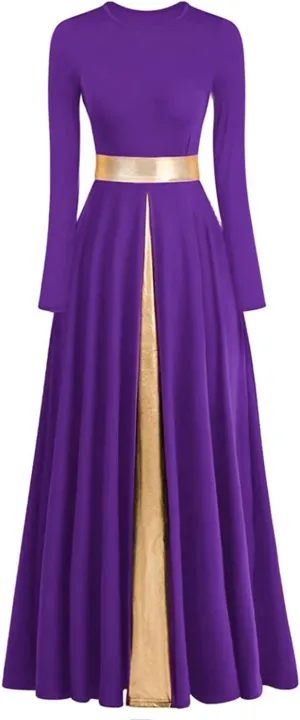 Long Sleeve Praise Dance Dress for Women Metallic Liturgical Worship Dance Costumes Lyrical Costume Church Robe