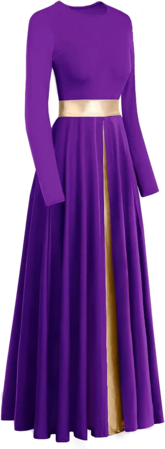 Long Sleeve Praise Dance Dress for Women Metallic Liturgical Worship Dance Costumes Lyrical Costume Church Robe