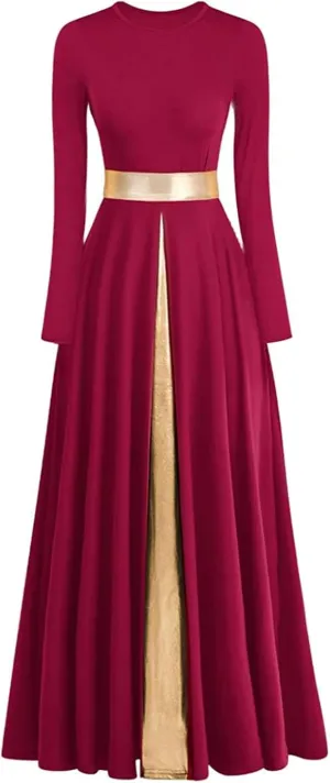 Long Sleeve Praise Dance Dress for Women Metallic Liturgical Worship Dance Costumes Lyrical Costume Church Robe
