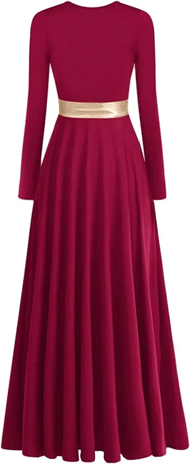 Long Sleeve Praise Dance Dress for Women Metallic Liturgical Worship Dance Costumes Lyrical Costume Church Robe