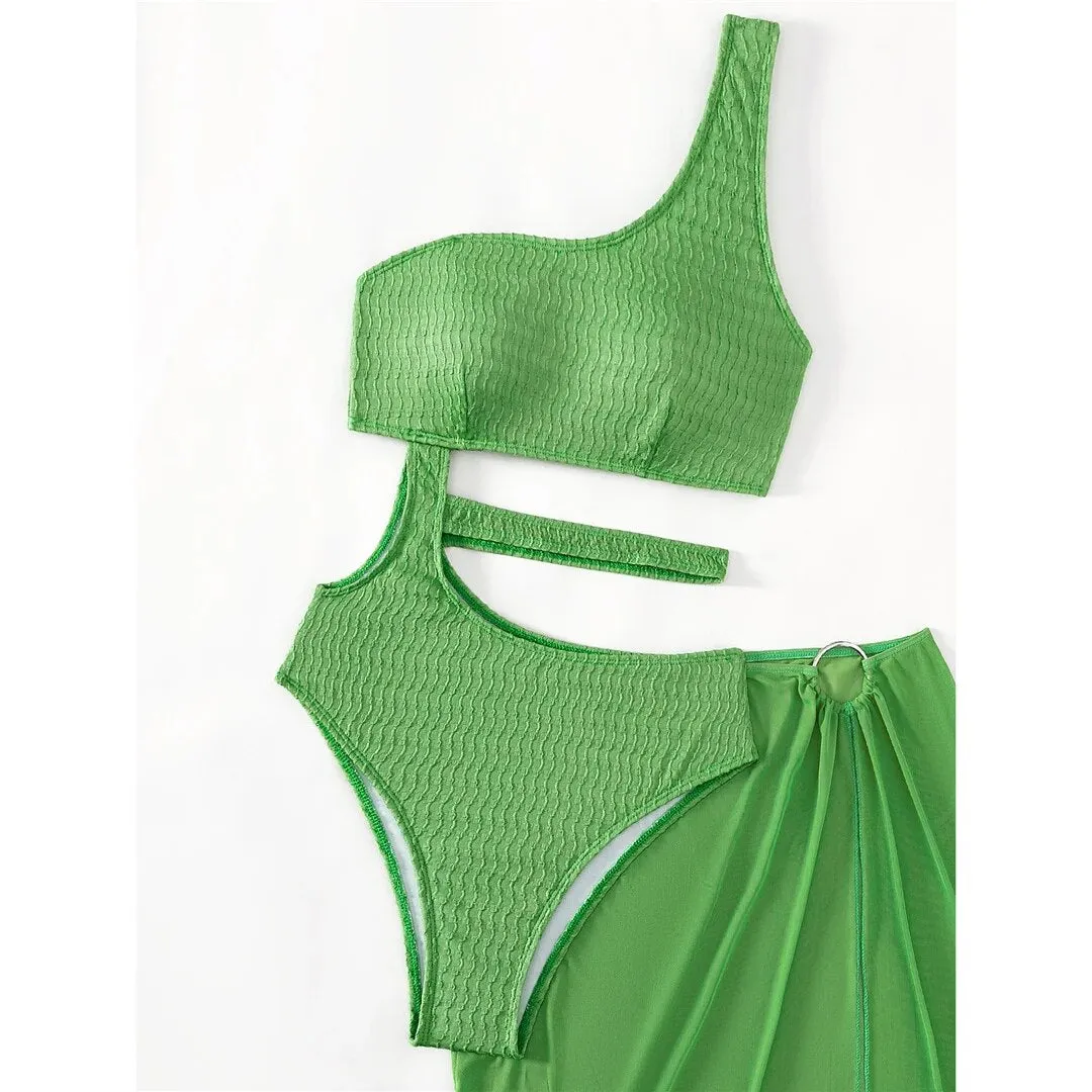 Lori Asymmetric Tummy Cut Out Wrinkled One Piece Swimsuit
