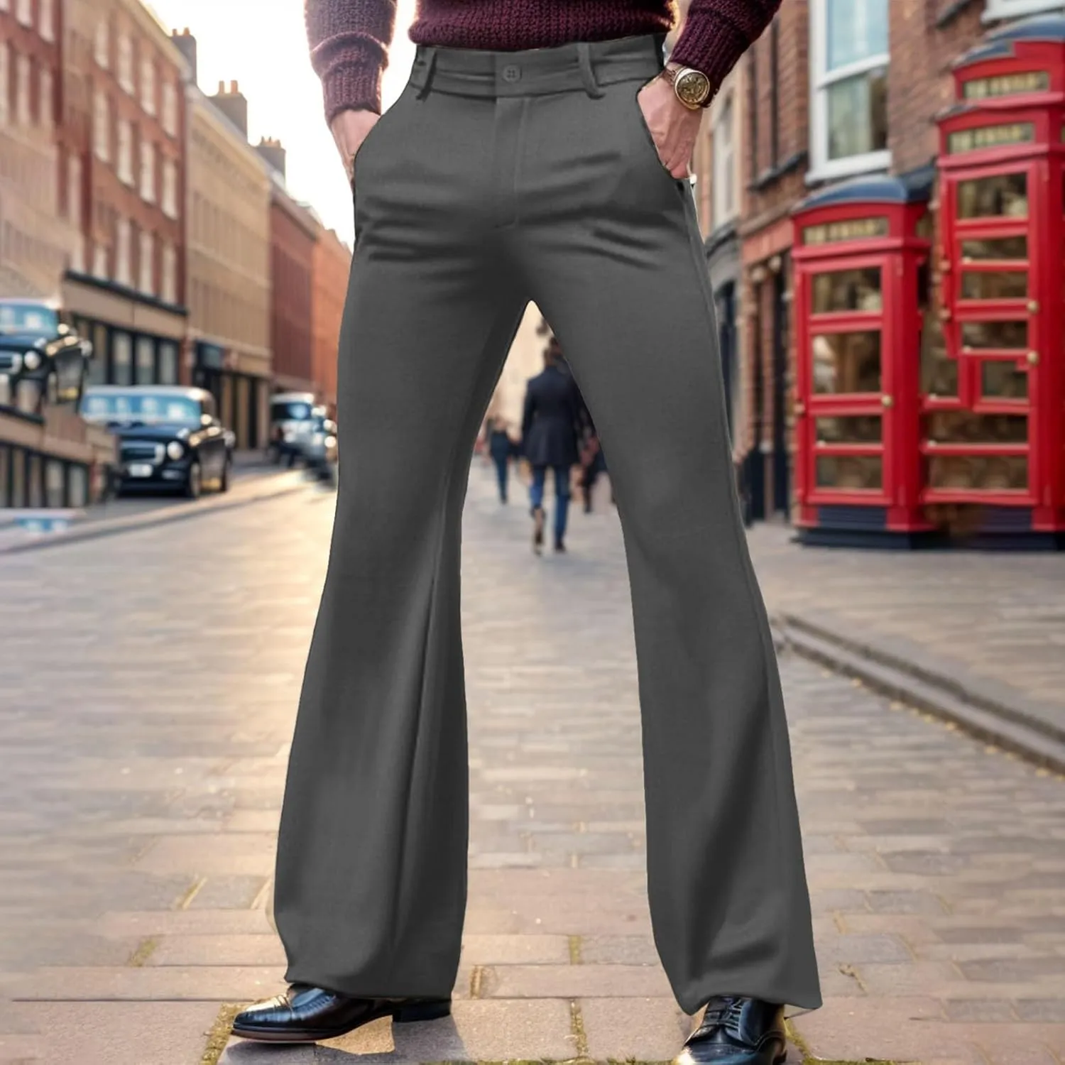 Men's Corduroy Flared Pants Breathable Lightweight Flat Front Bell-Bottoms Streetwear Casual Comfy Bootcut Trousers