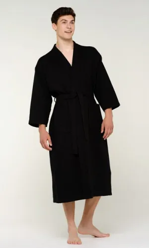 Mens Long Waffle Kimono Lightweight Turkish Cotton Robe, Hotel Spa Bathrobe