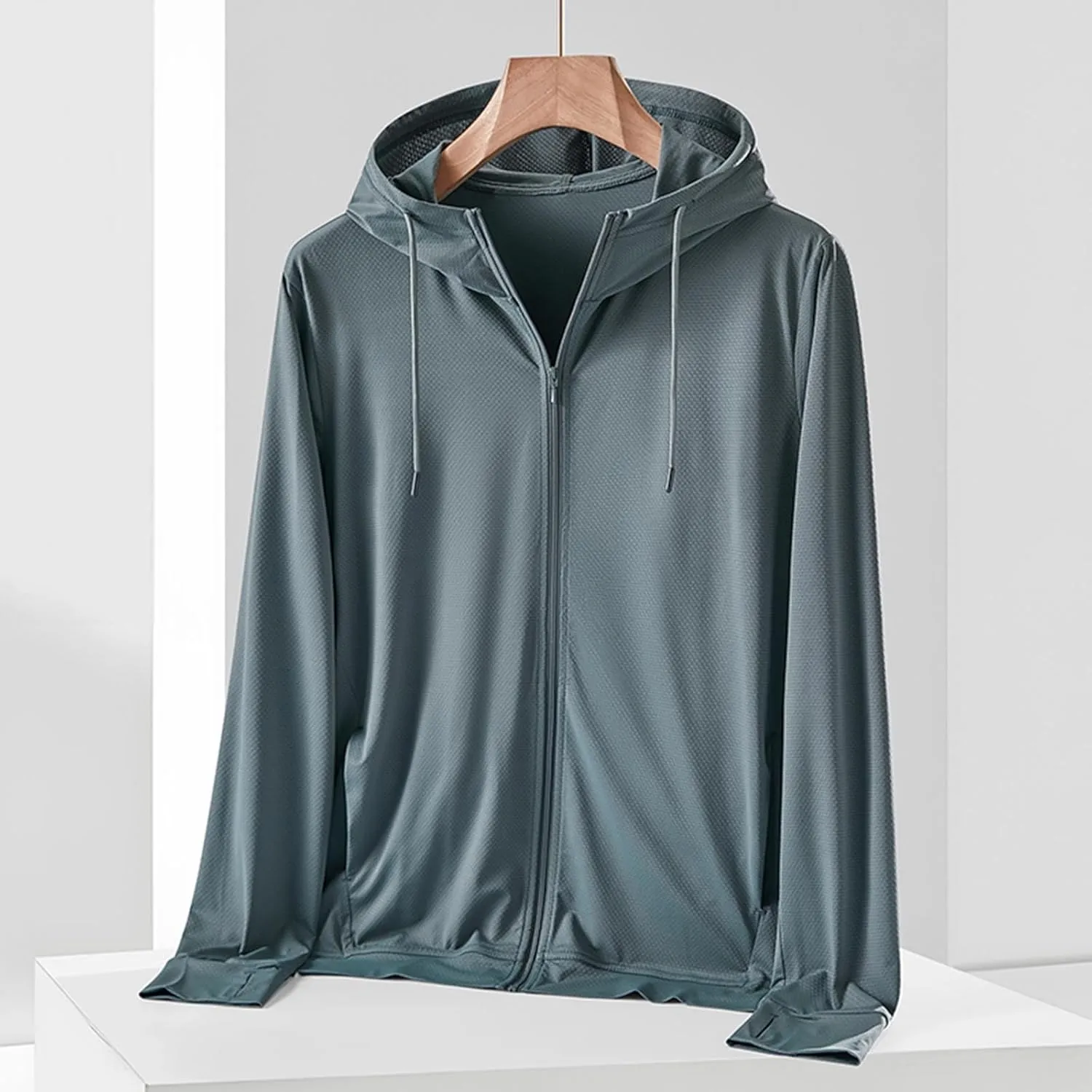 Mens Sun Protection Hoodie UPF 50  Quick Dry Lightweight Jacket Breathable Outdoor Running Sun Shirt Camping Travel Top