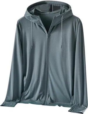 Mens Sun Protection Hoodie UPF 50  Quick Dry Lightweight Jacket Breathable Outdoor Running Sun Shirt Camping Travel Top