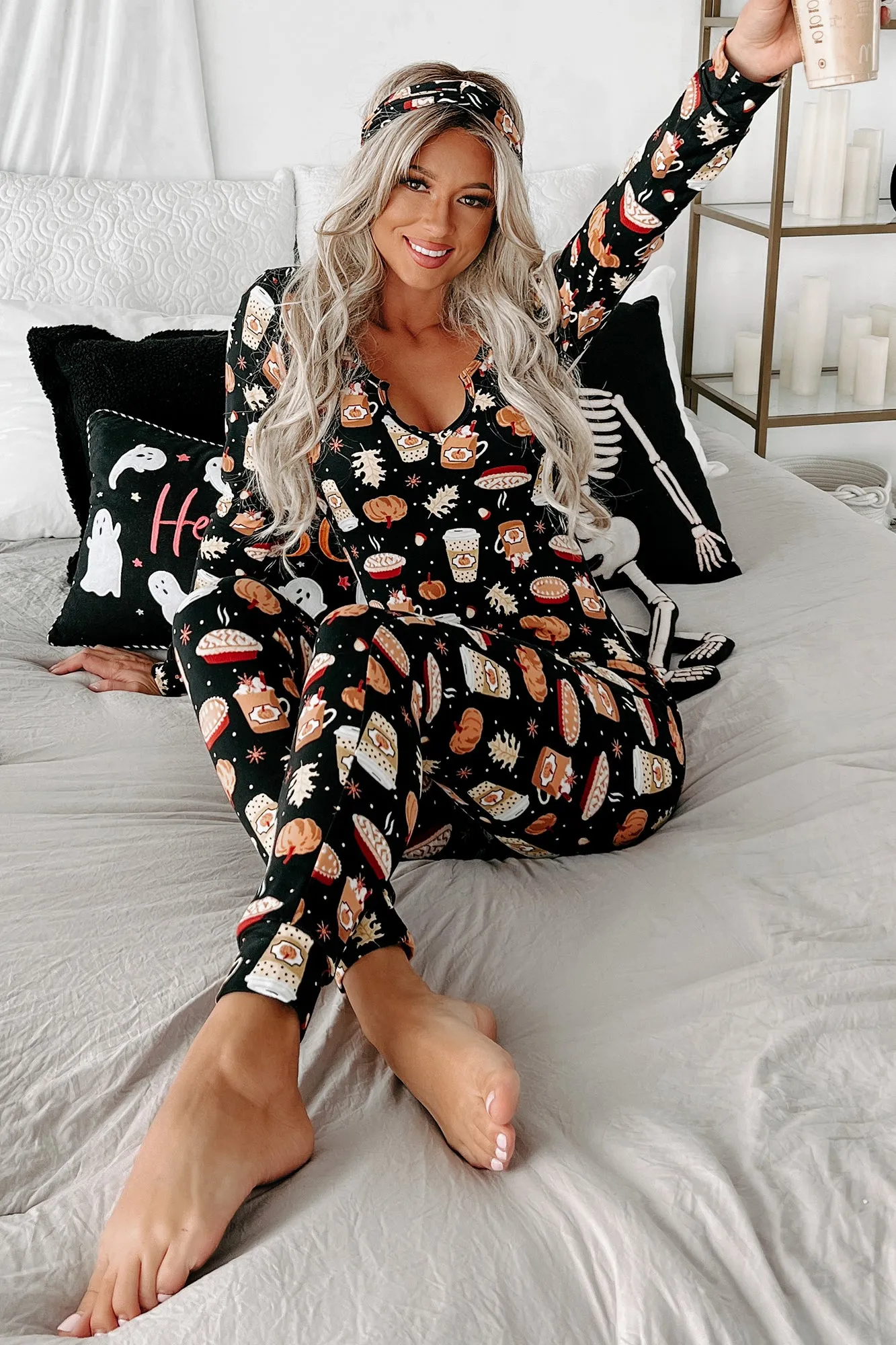 My Favorite Fall Things Fleece Lined Onesie Set (Black)