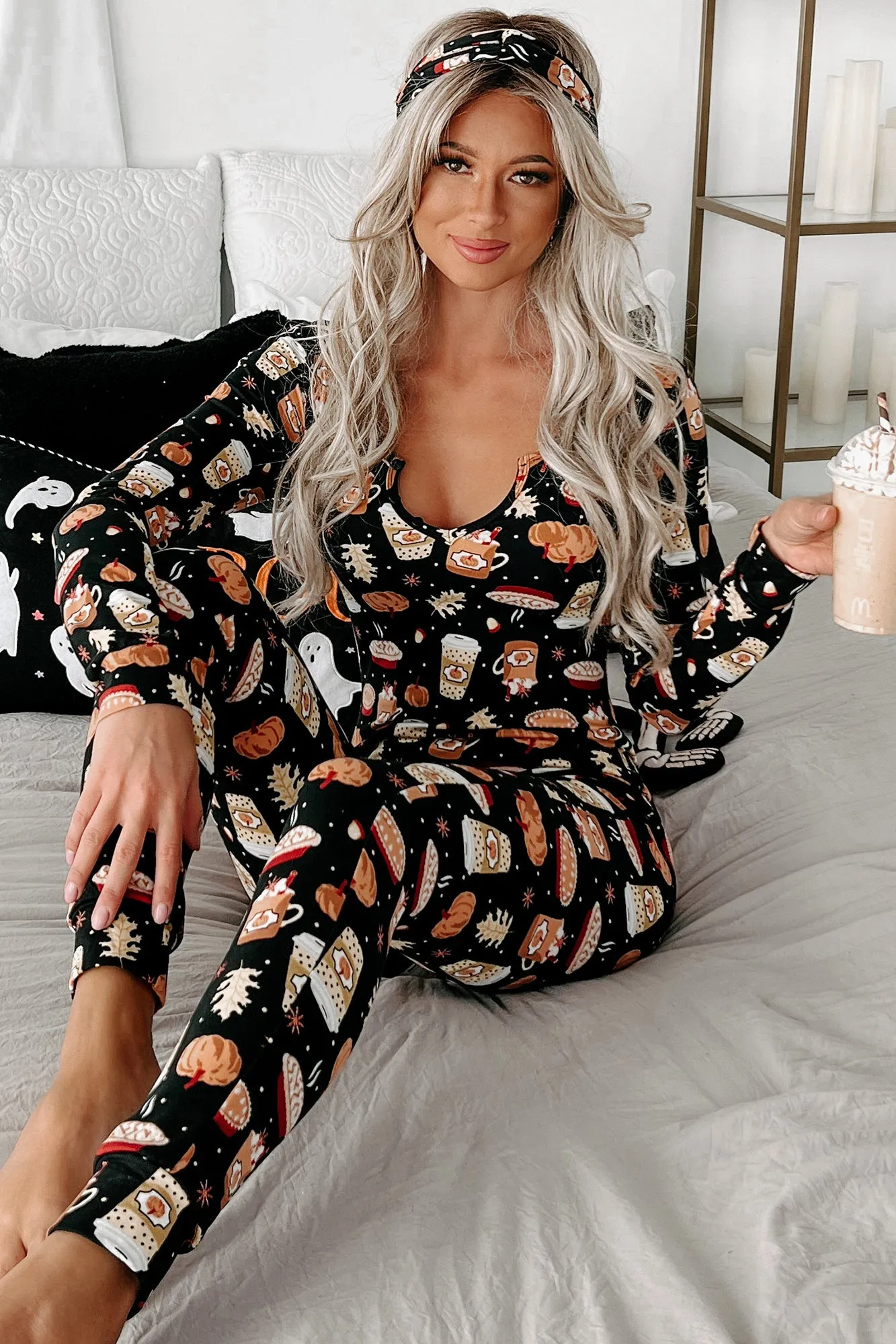My Favorite Fall Things Fleece Lined Onesie Set (Black)