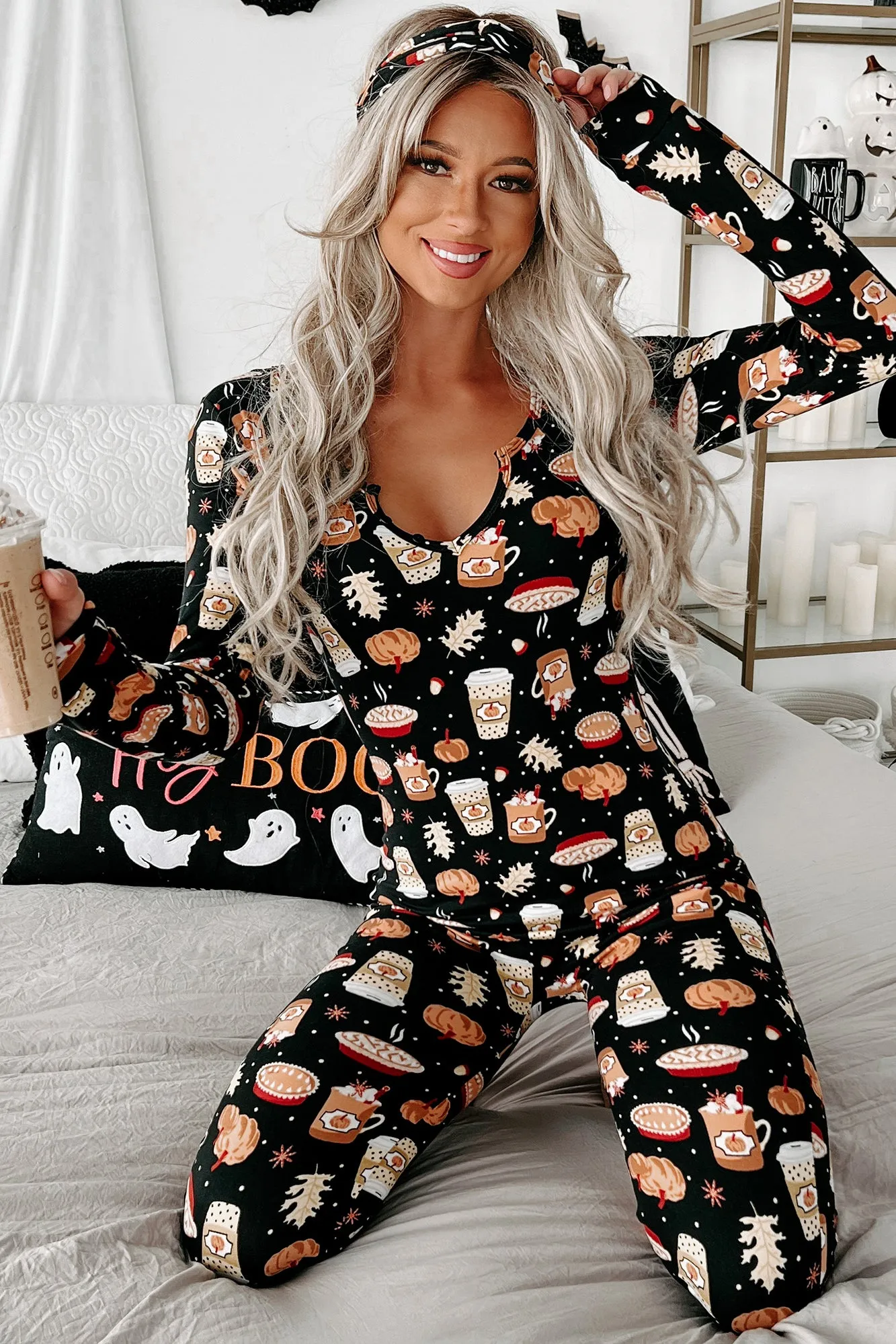 My Favorite Fall Things Fleece Lined Onesie Set (Black)