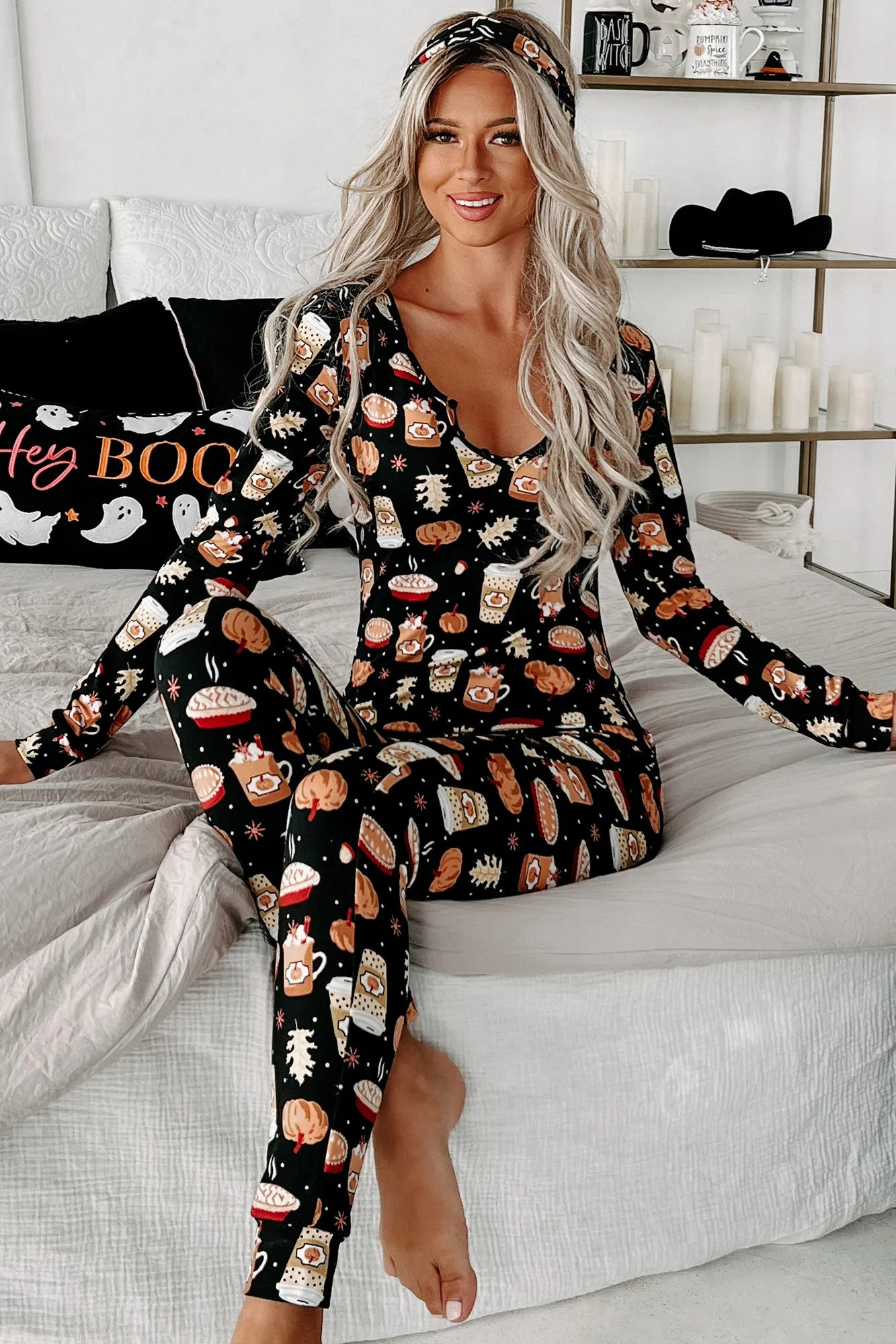 My Favorite Fall Things Fleece Lined Onesie Set (Black)