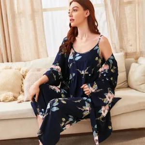Navy Casual Cotton 3pc Pajama Set