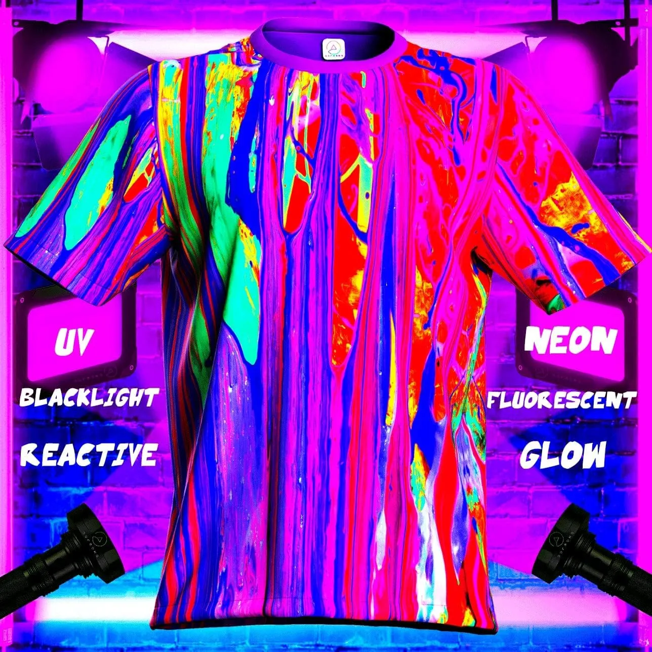 Neon UV Glow Blacklight Designed Handmade Art Shirt Printed Short Sleeve Sport Workout Exercise Boy Guy Unisex Men T-Shirt