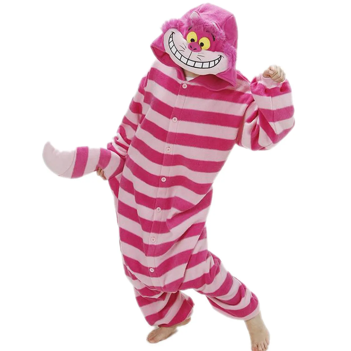 New Alice in Wonderland Cheshire Cat Soft Polar Fleece Kigurumi Onesie Pajama For Adults Sz XL