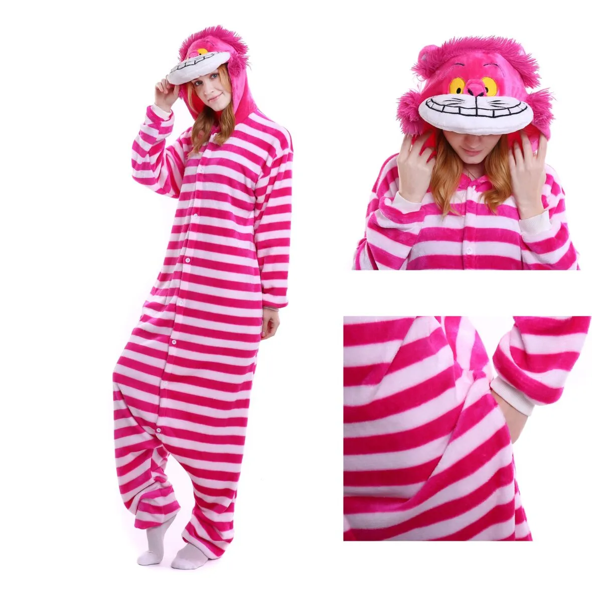 New Alice in Wonderland Cheshire Cat Soft Polar Fleece Kigurumi Onesie Pajama For Adults Sz XL