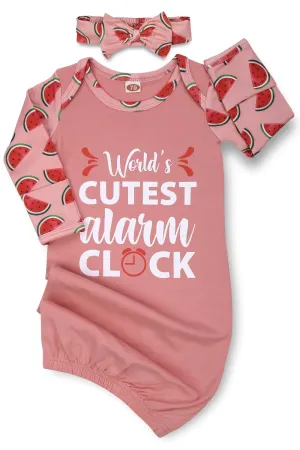 Newborn Baby Girl Gown 0-6 Months, Super Soft Newborn Sleepers Gown, Long Sleeve Infant Nightgown for Girls, Baby Girl Outfit Essential with Headband Set Pink
