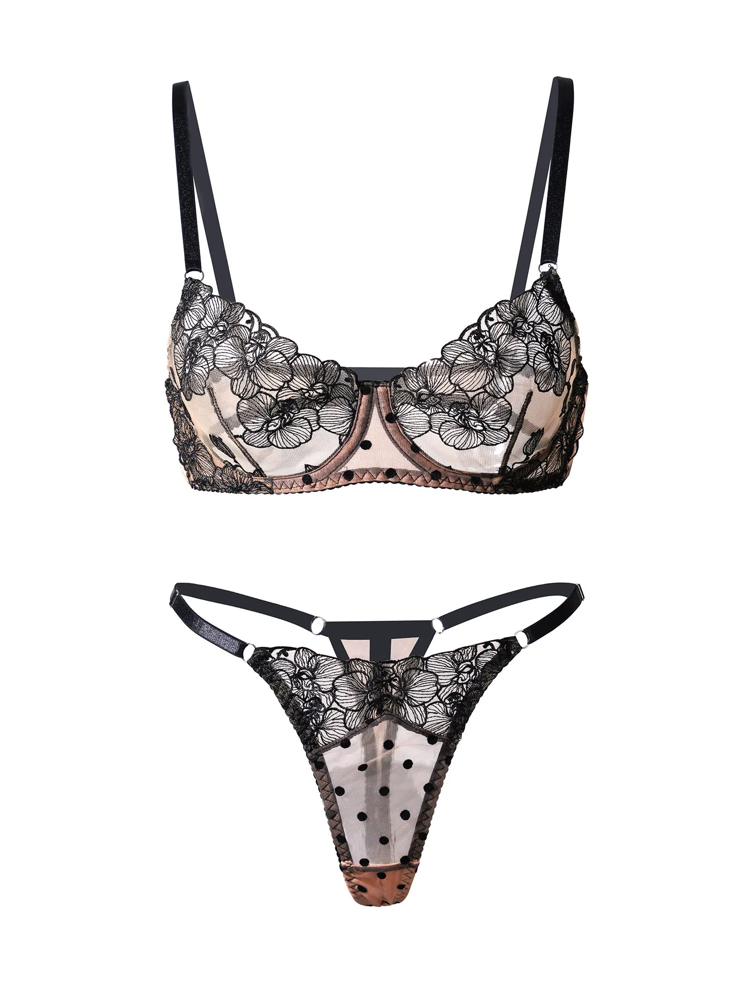 Nude Black Spot Soft Lace Lingerie Set
