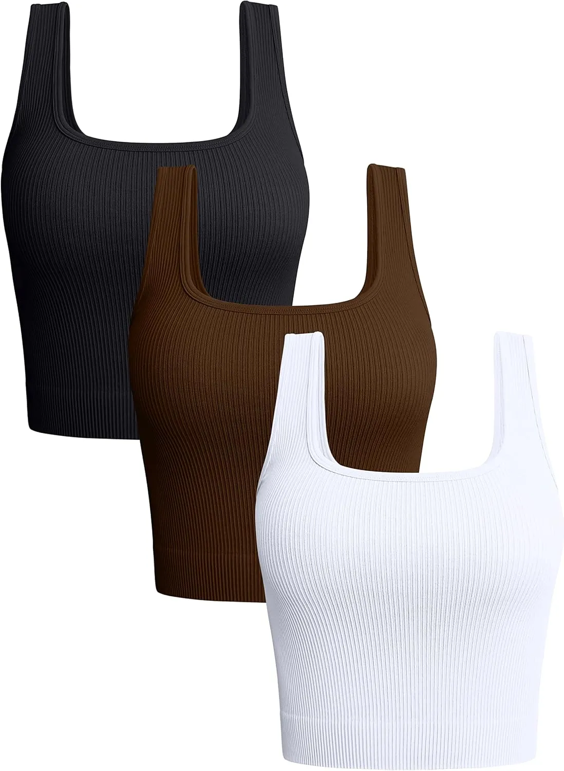 OQQ Women's 3 Piece Tank Tops Ribbed Seamless Workout Exercise Shirts 2025 Summer Basic Camis