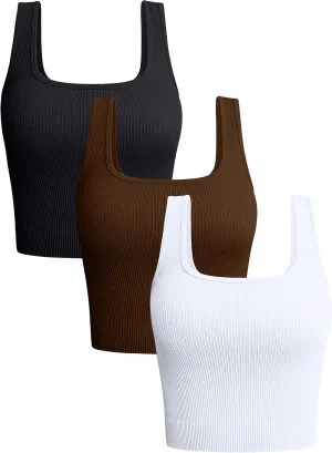OQQ Women's 3 Piece Tank Tops Ribbed Seamless Workout Exercise Shirts 2025 Summer Basic Camis