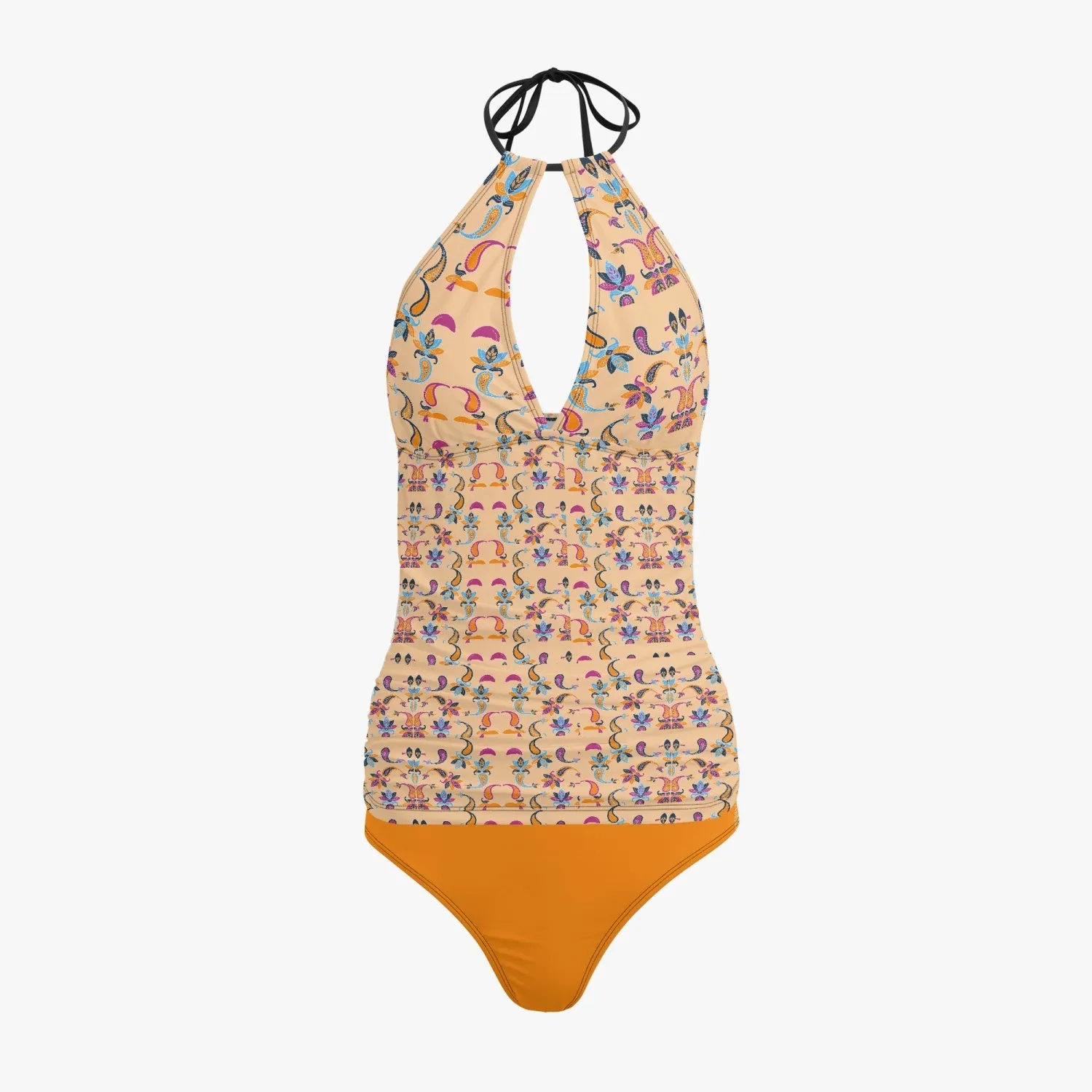Orange Paisley | Halter Top Two-Piece Tankini Swimsuit