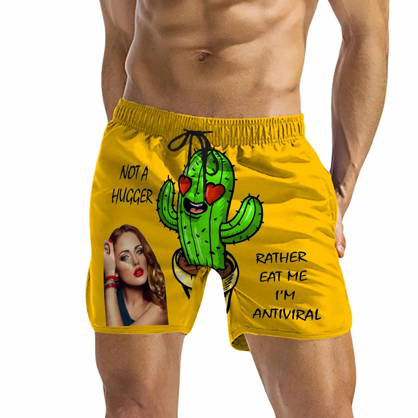 Personalized Swim Trunks Custom Swimming Trunks Custom Face Yellow Background Sexy Men's Quick Dry Swim Shorts