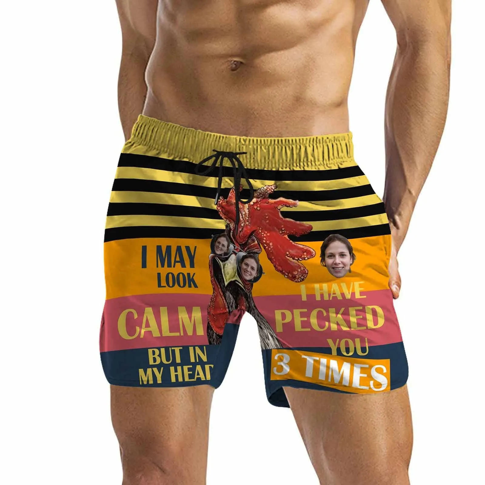Personalized Swim Trunks Custom Swimming Trunks Custom Face Yellow Background Sexy Men's Quick Dry Swim Shorts