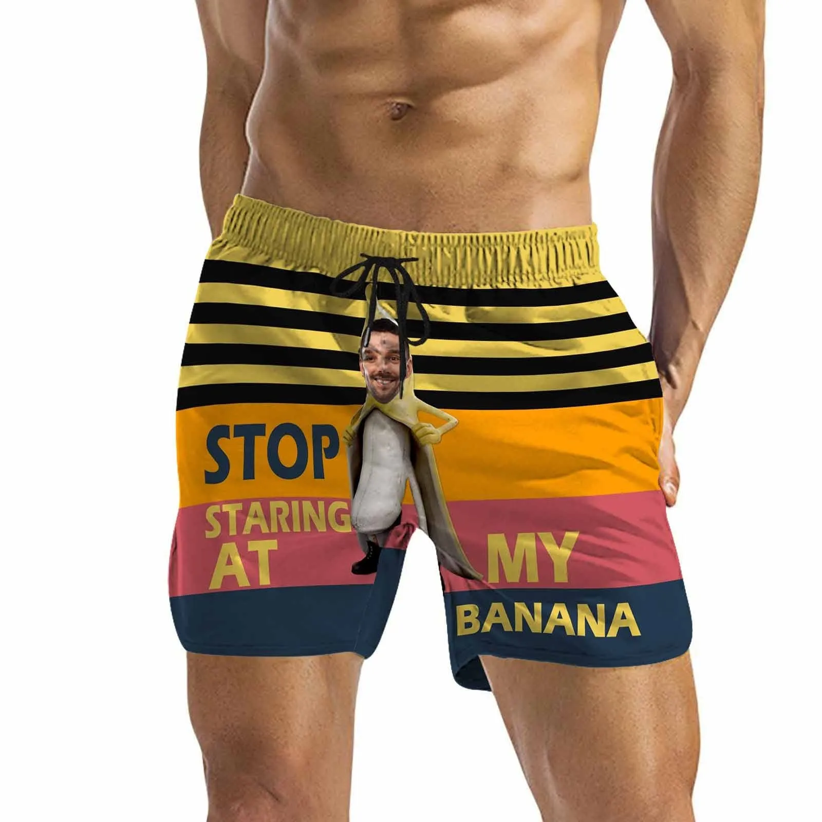 Personalized Swim Trunks Custom Swimming Trunks Custom Face Yellow Background Sexy Men's Quick Dry Swim Shorts