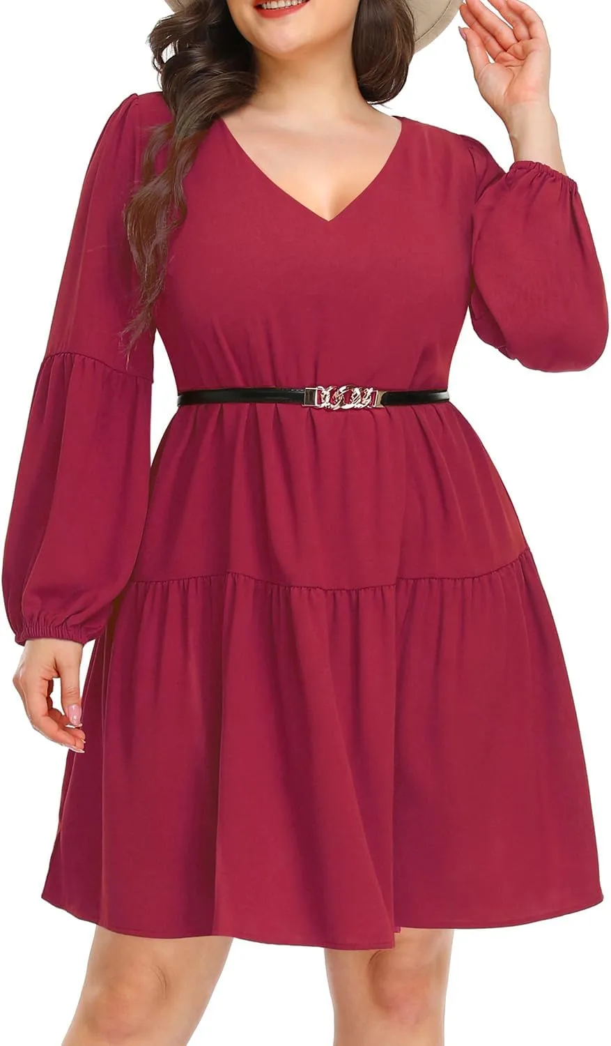 Pinup Fashion Plus Size Long Sleeve Fall Dress - Casual Babydoll Tunic Shift Tiered Flowy Dresses