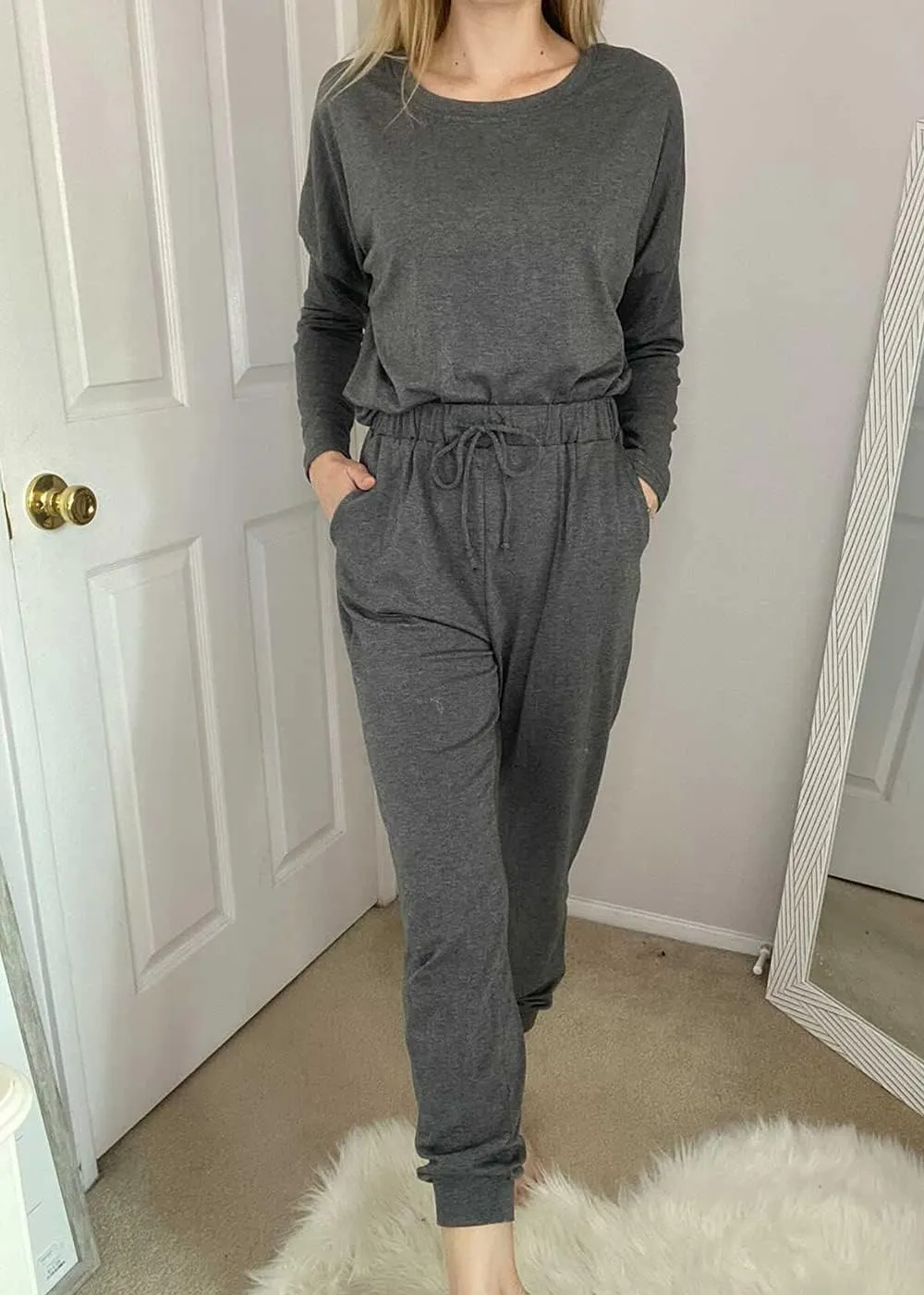 PRETTYGARDEN Women's Spring Fall 2 Piece Lounge Outfit Long Sleeve Crewneck Pullover Tops High Waisted Pants Set Tracksuit