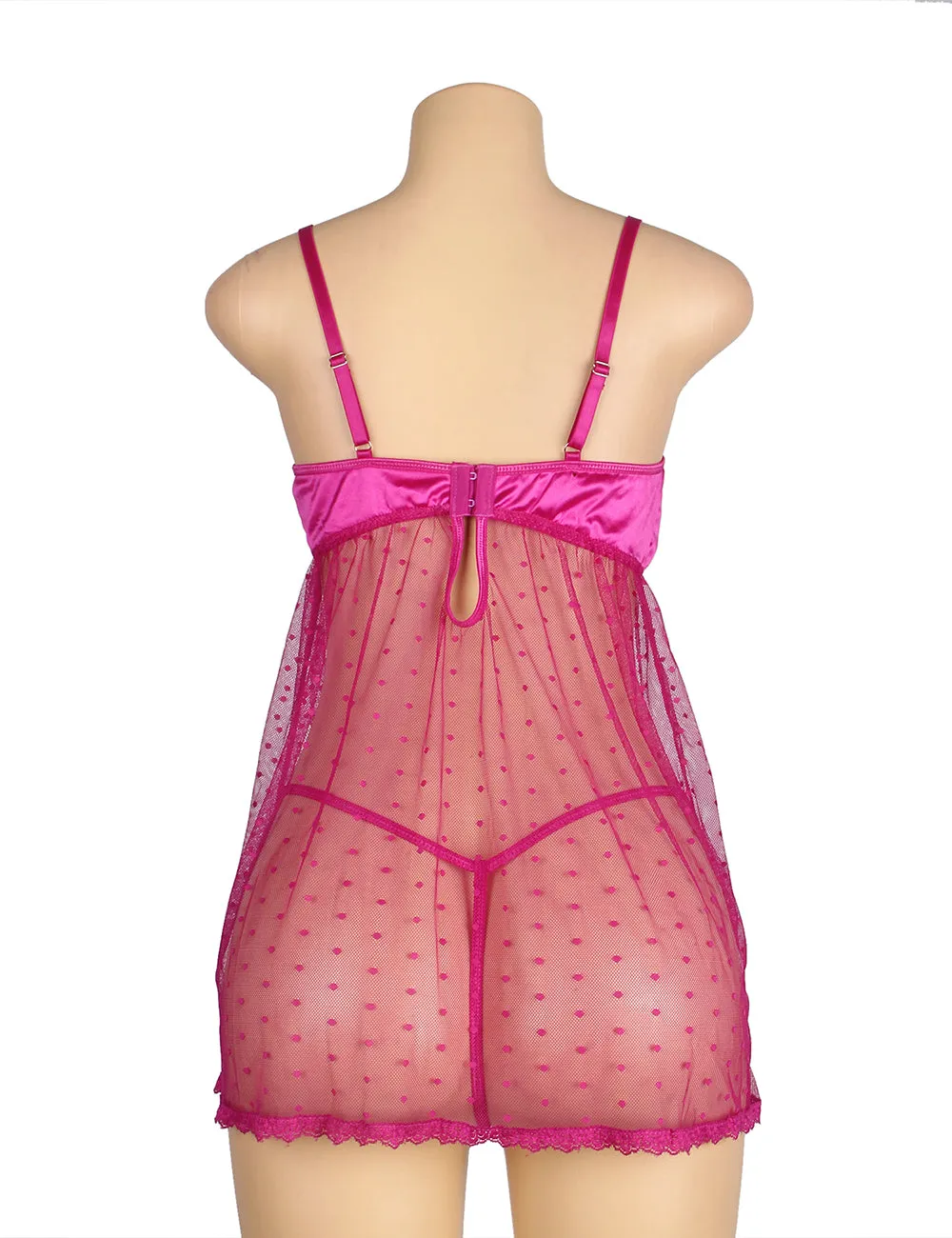 Purple Open Front Dot Patterns Comfortable Mesh Babydoll Egypt