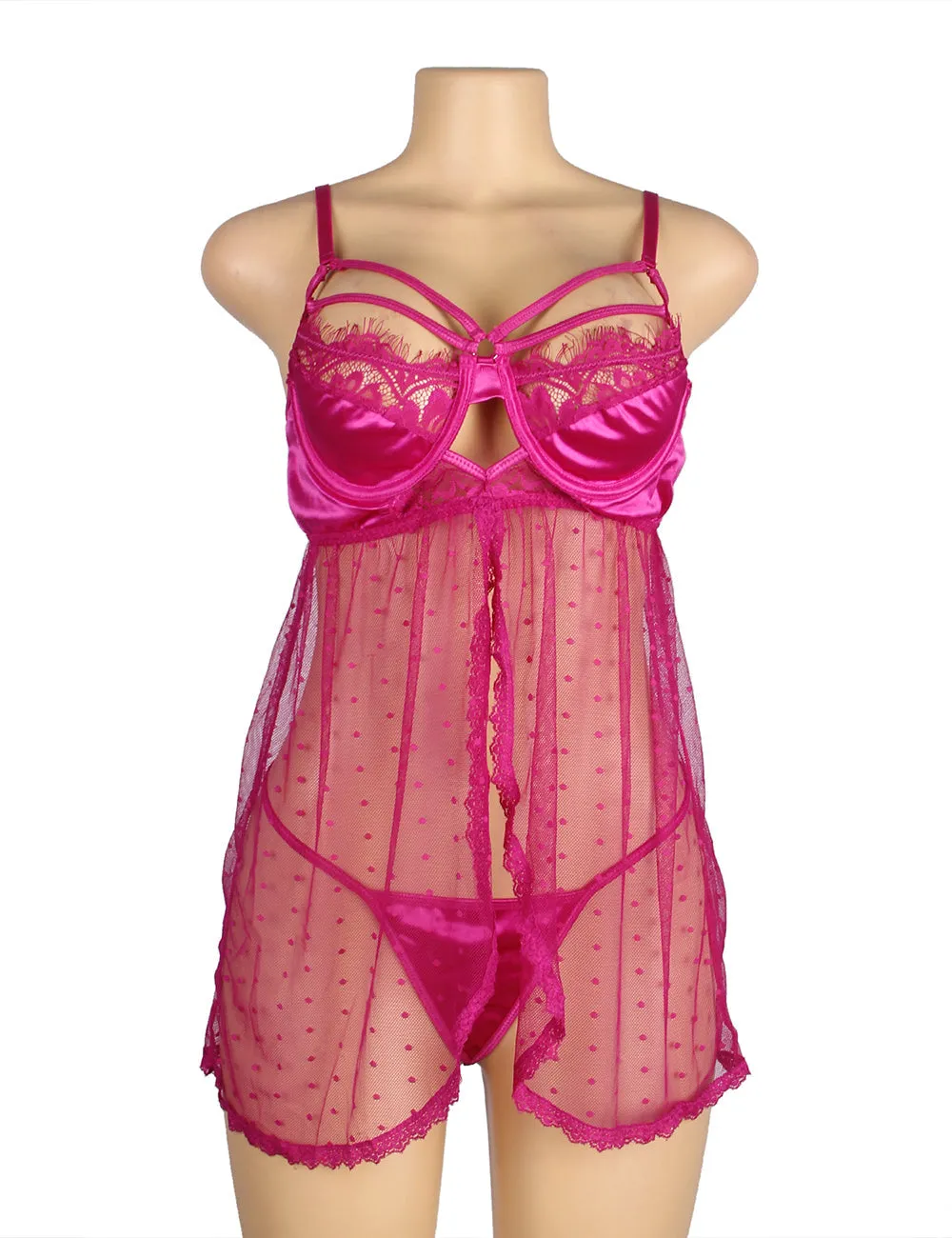 Purple Open Front Dot Patterns Comfortable Mesh Babydoll Egypt