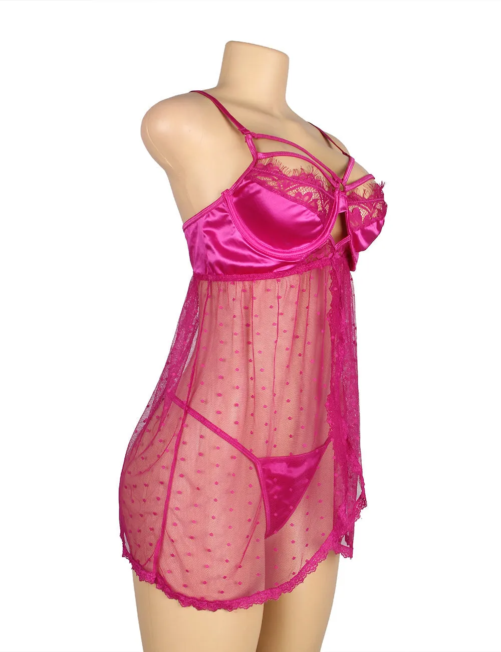 Purple Open Front Dot Patterns Comfortable Mesh Babydoll Egypt