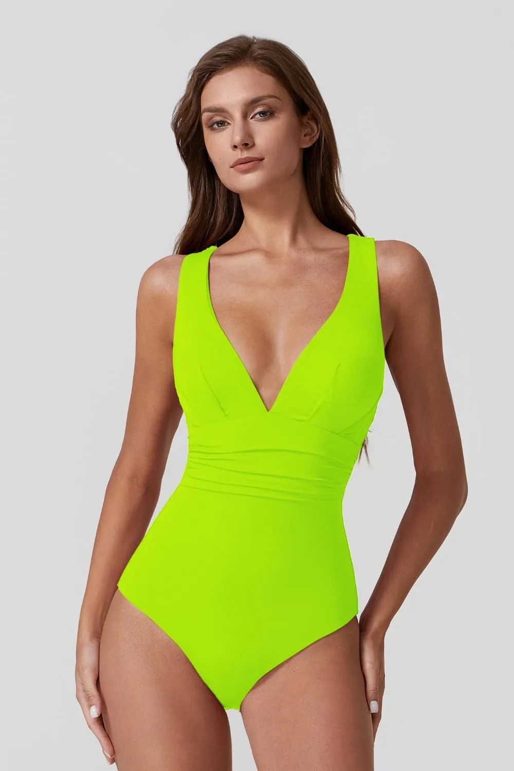 QINSEN Womens Sexy V Neck One Piece Bathing Suit Cross Back Swimsuit High Waist Monokini