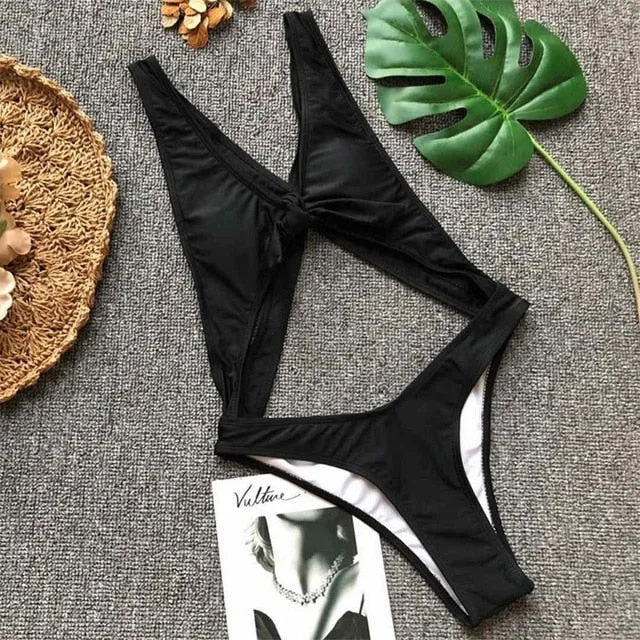Sexy Tummy Cut Out Knotted High Cut Monokini
