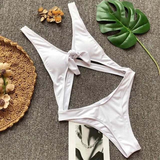 Sexy Tummy Cut Out Knotted High Cut Monokini