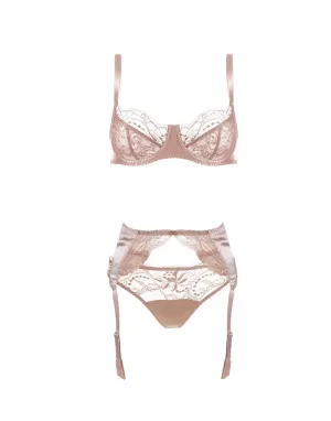 Signature Blush Lace Balcony Bra, Thong & Suspender Belt