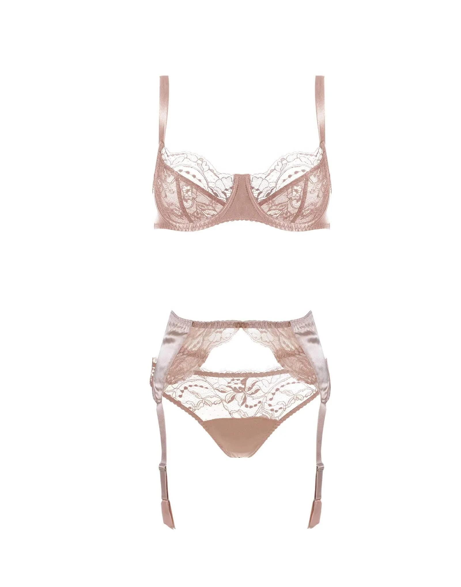 Signature Blush Lace Balcony Bra, Thong & Suspender Belt