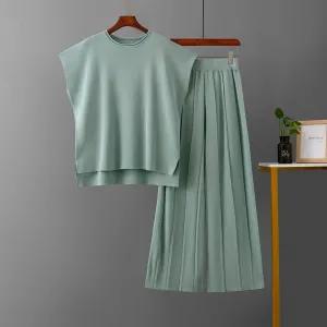 Sleeveless Wide Leg Pants Pajama Set