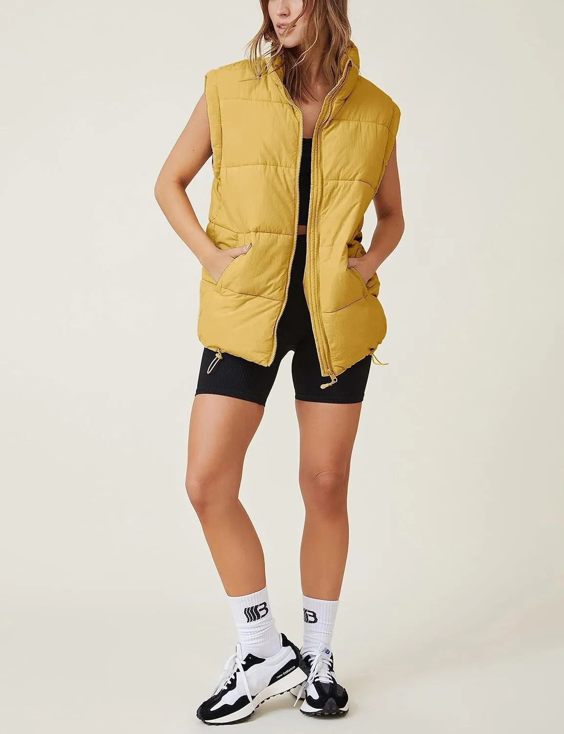 Springrain Womens Oversized Quilted Puffer Vest Padded Warm Winter Jacket with Stand Collar Bubble Puffer Gilet