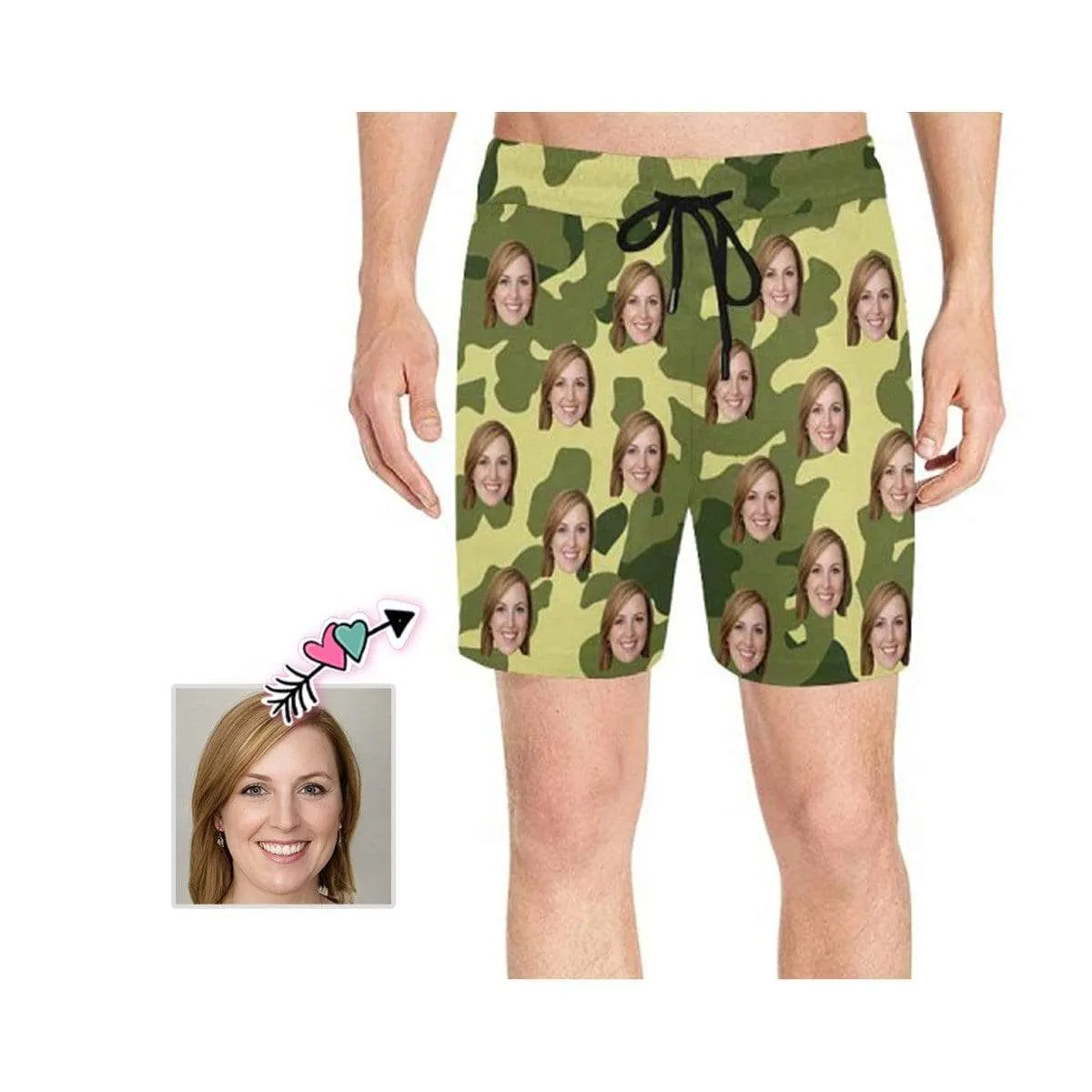 Swim Trunks with Face on Them Custom Camouflage Men's Quick Dry Swim Shorts with Girlfriend's Pictures