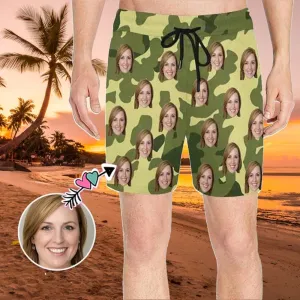 Swim Trunks with Face on Them Custom Camouflage Men's Quick Dry Swim Shorts with Girlfriend's Pictures