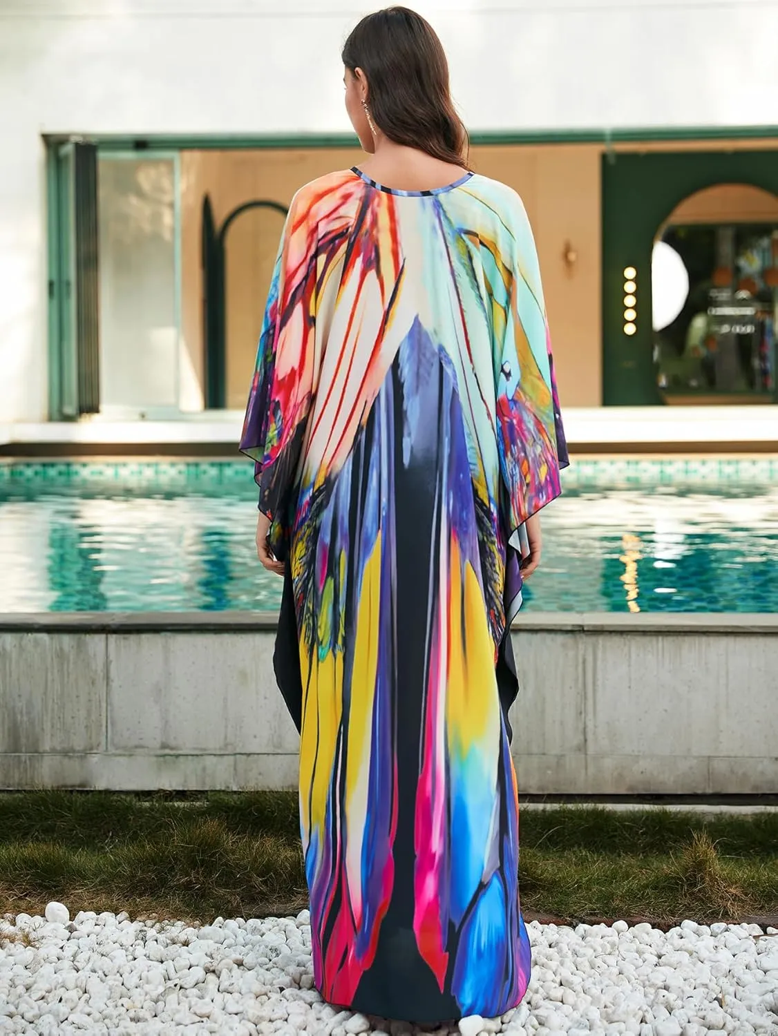 Swimsuit Cover ups Plus Size Caftans Beach Cover Up Maxi Beach Dress Vneck Batwing Sleeve Kaftan Dresses for Women