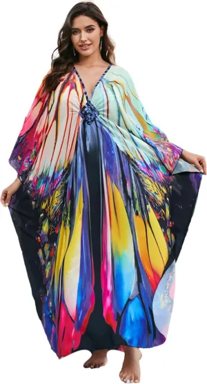Swimsuit Cover ups Plus Size Caftans Beach Cover Up Maxi Beach Dress Vneck Batwing Sleeve Kaftan Dresses for Women