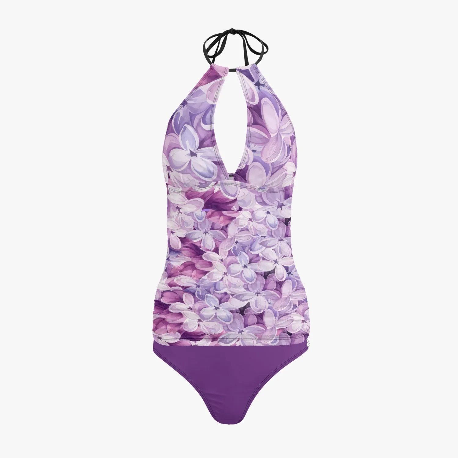 Violet blooms |  Halter Top Two-Piece Tankini Swimsuit